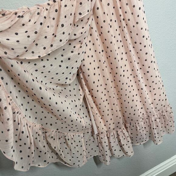 Madewell 00 Ruffle Strap Maxi Dress Pink Polka Dot Hourglass V Neck Sleeveless - Picture 5 of 9
